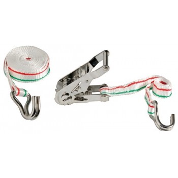 Cinghia in poliestere colorato ad alta resistenza con ganci e cricchetto in acciaio inox   